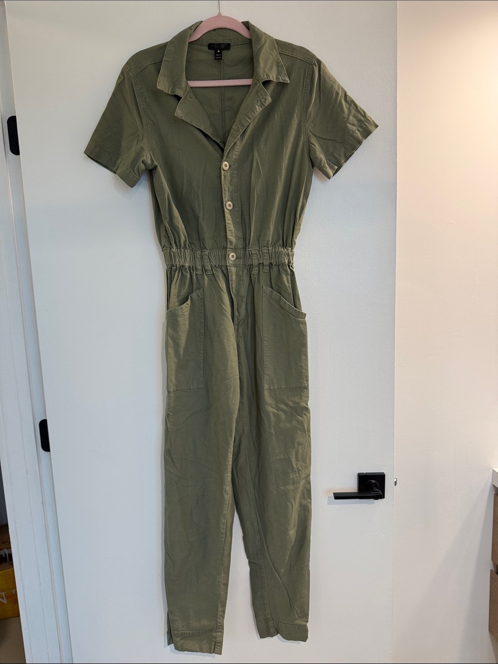 Aqua Olive Green Short Sleeve Utility Jumpsuit